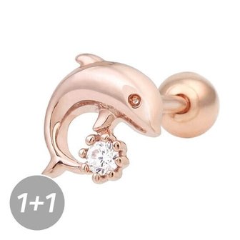 미니아트 [1+1] 돌핀 돌고래 14K 로즈골드 금침 피어싱 귀걸이