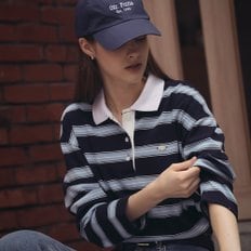 Cotton stripe base collar polo t-shirt_Navy