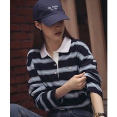 Cotton stripe base collar polo t-shirt_Navy