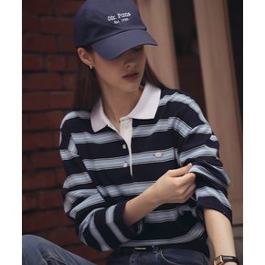 Cotton stripe base collar polo t-shirt_Navy