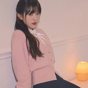 로라로라 ROUND VOLUME SLEEVE CARDIGAN PINK