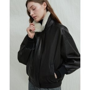 Italian vegetable Lambskin Shearling collar JK_Black