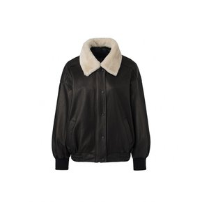 Italian vegetable Lambskin Shearling collar JK_Black