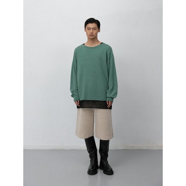 Wool cashmere boat neck pullover_Cactus