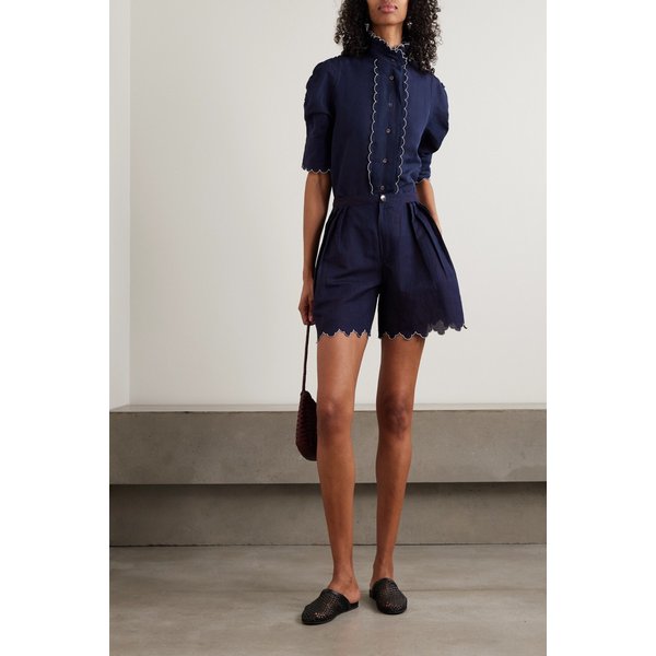 티에리 콜슨 케냐 스캘럽 플리츠 코튼 리넨 블렌드 쇼츠 46376663162984776