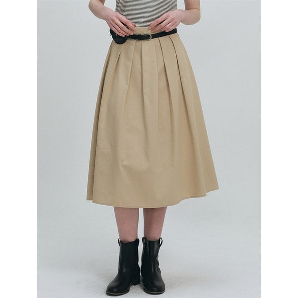 볼륨 코튼 플리츠 스커트 - 베이지