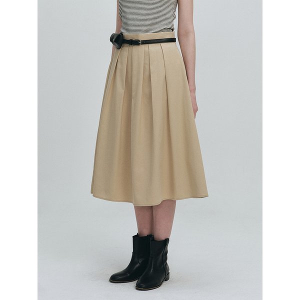 볼륨 코튼 플리츠 스커트 - 베이지