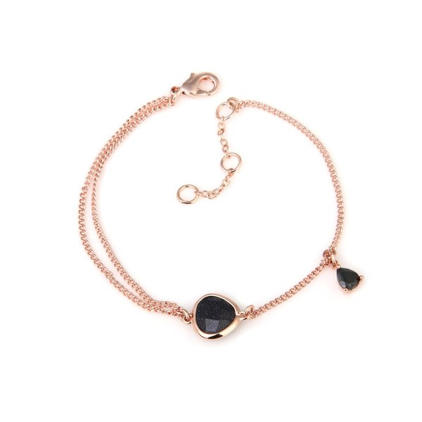14KGP 로즈골드 청사금석 블랙 두줄 체인 패션 팔찌