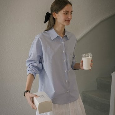 노운베러 Basic placid cotton shirt_Skyblue