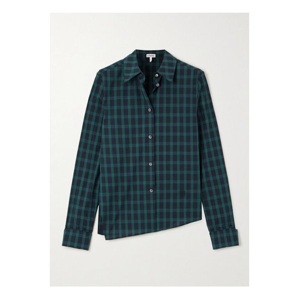 비대칭 체크 코튼 포플린 셔츠 네이비 1647597350671319