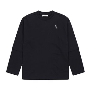 남성 밑단 스트링 레이어드 긴팔 티셔츠 BLACK