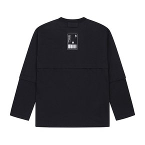 남성 밑단 스트링 레이어드 긴팔 티셔츠 BLACK