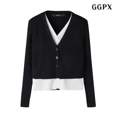 GGPX 정상가:59,000원  페미닌 V넥 골지 레이어드 니트 가디건 (GOACK005D)