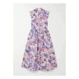 에르뎀 러플 개더 플로럴 프린트 코튼 포플린 미디 드레스 핑크 46376663162865460