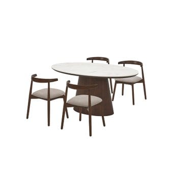  [희망일배송] 보테 세라믹 타원형식탁 4인세트 160cm 브라운_보테 패브릭체어4EA