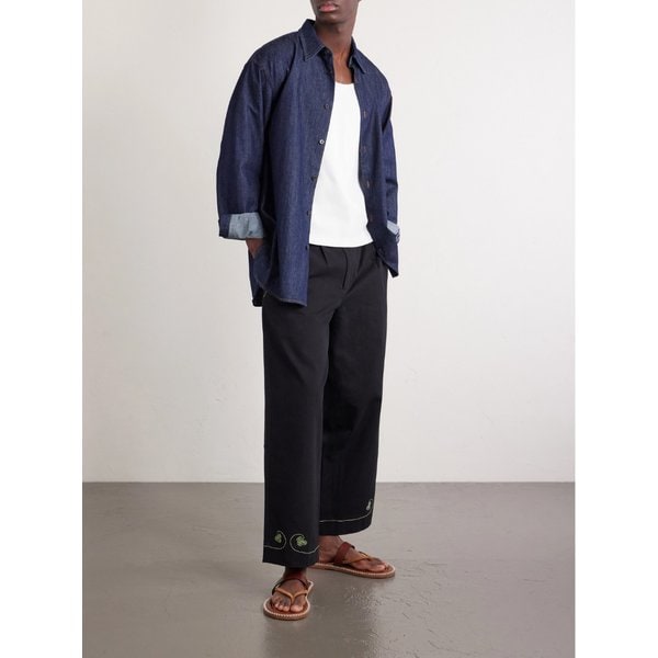 보디 럭키 드로우 스트레이트 레그 플리츠 자수 코튼 트윌 팬츠 46376663162957795