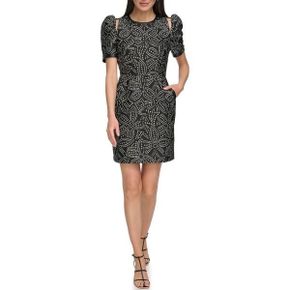 4675766 DKNY Short Sleeve Faux Stud Shoulder Cut Dress