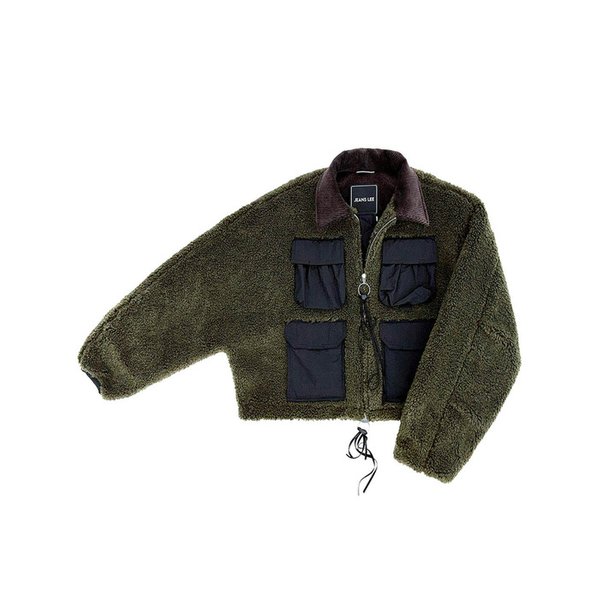 KHAKI DOLMAN SLEEVE 5-POCKET SHEARLING JUMPER