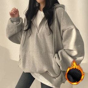 여성 베이직 기모 반집업 후드티