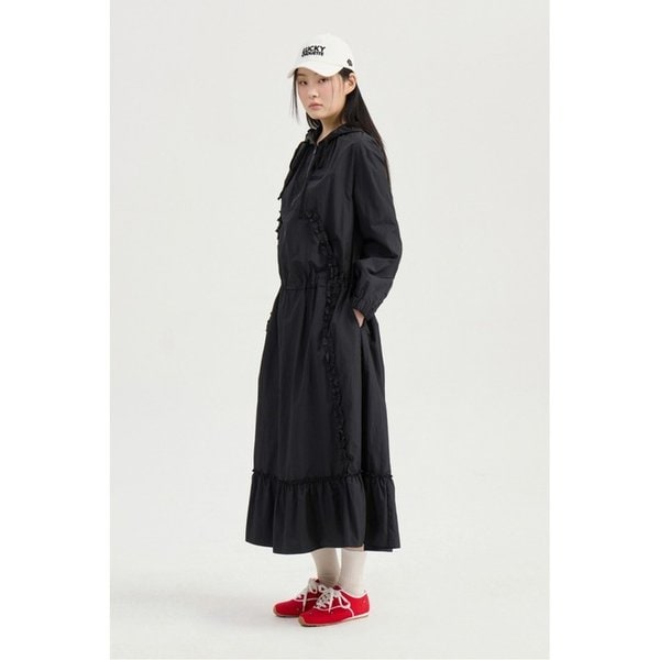 Ruffle Point Hood Long Dress (black) LFDAM26330BKX