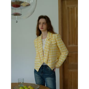 Cest_Yellow check short jacket