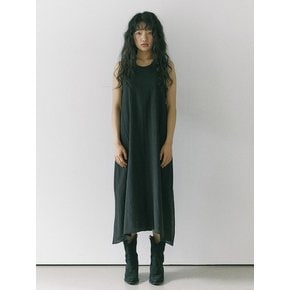 Layered linen long dress / Black