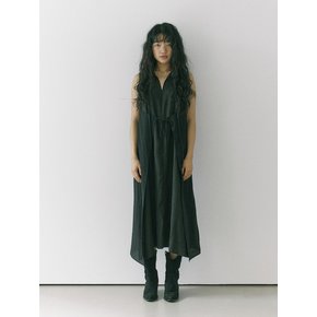 Layered linen long dress / Black