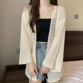 / NK2989 여성 얇은 그물 루즈핏 긴팔 니트 가디건