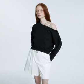 LOURMEL Unbalanced Cut-Out Off-Shoulder Sweatshirt_Black