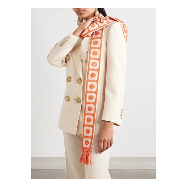 앙티브 프린지 코튼 혼방 자카드 스카프 오렌지 1647597353595692