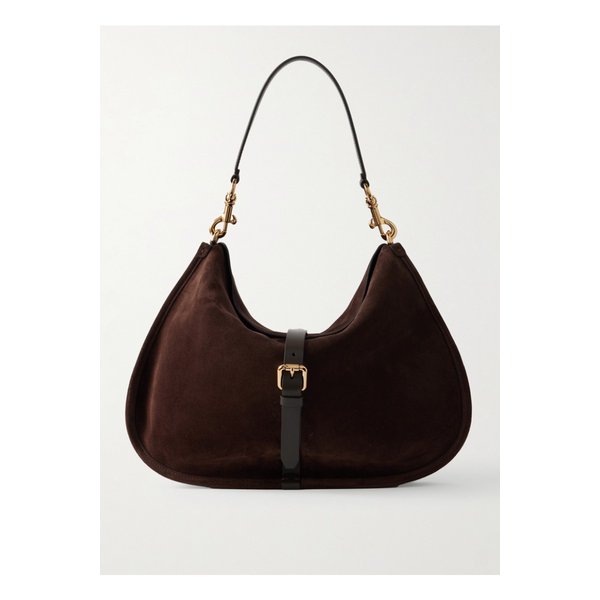 포니 가죽 트리밍 스웨이드 숄더 백 다크 브라운 46376663162903103
