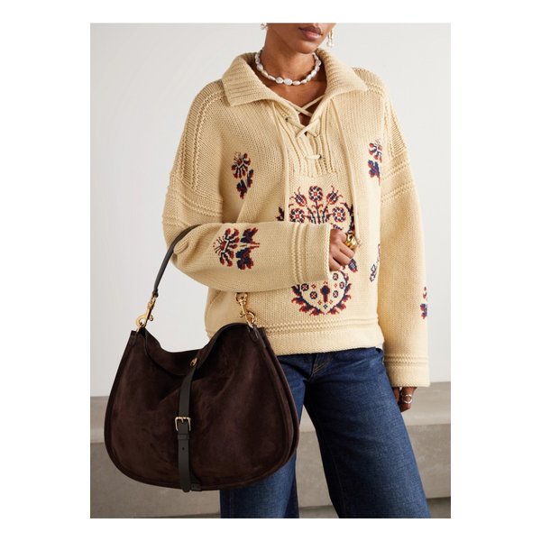 포니 가죽 트리밍 스웨이드 숄더 백 다크 브라운 46376663162903103