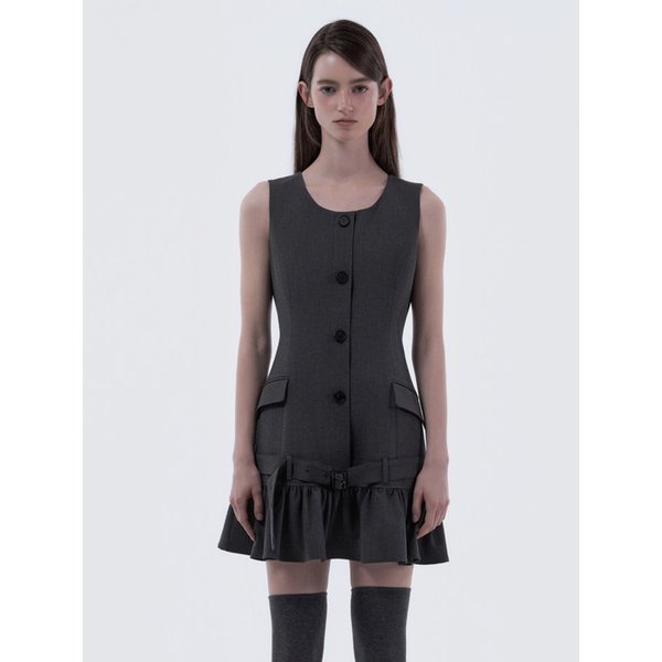 Sleeveless Flare Suit Dress - Dark Grey