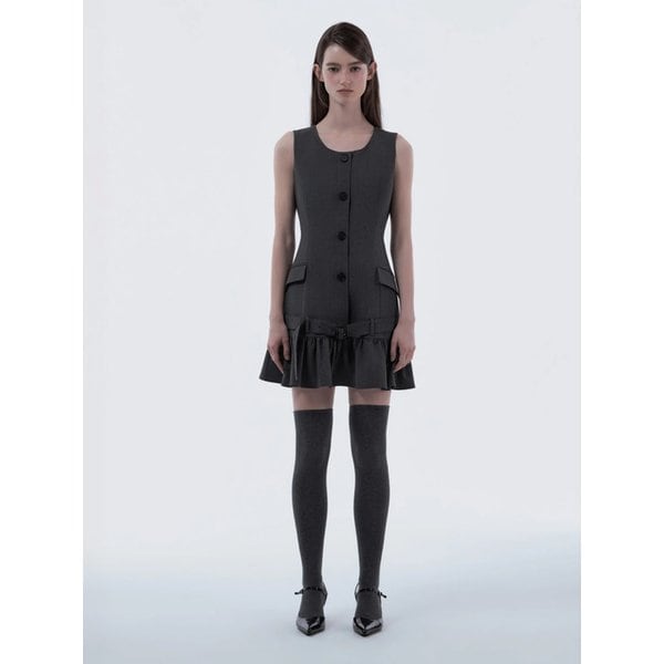 Sleeveless Flare Suit Dress - Dark Grey