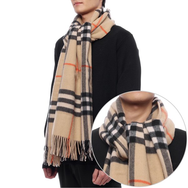 [부산점] 25FW 남성 와이드 체크 캐시미어 머플러 (8085931 SAND M 25F)
