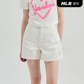 MLB [코리아공식] 여성 하트 로고 데님 숏팬츠 NY (Cream)