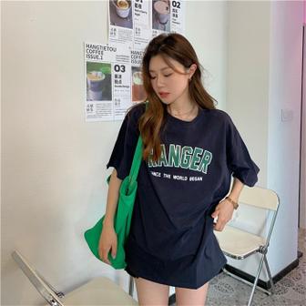  여성 박시 반팔 티셔츠 루즈핏 프린팅 롱티 t-08-e (9383878)