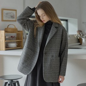 Check Herringbone Oversize Jacket - BLACK