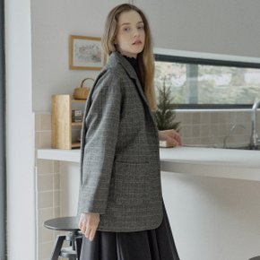 Check Herringbone Oversize Jacket - BLACK