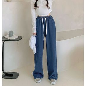 위드 와이드 데님 팬츠 3color 롱 일자 밴딩 트레이닝 청바지 연청 진청 흑청_P407711663