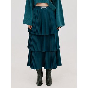 Pleats Slit Long Skirt_Turquoise Blue