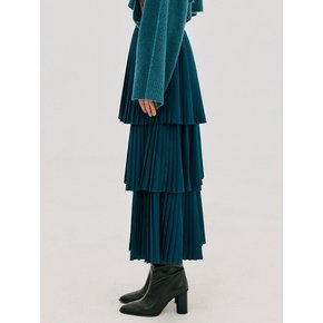 Pleats Slit Long Skirt_Turquoise Blue