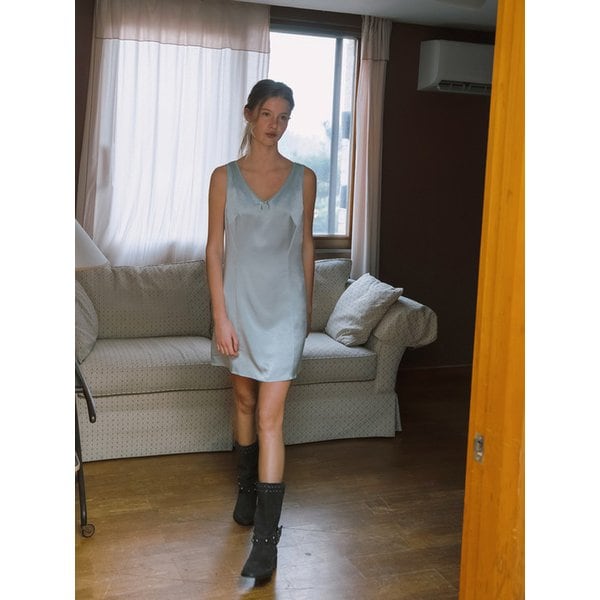 SATIN RIBBON MINI DRESS_SKYBLUE