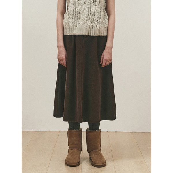 VOLUME CORDUROY FLARE SKIRT_BROWN
