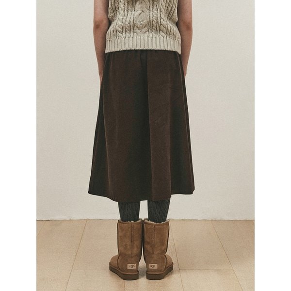VOLUME CORDUROY FLARE SKIRT_BROWN