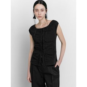 SHIRRING COTTON VEST [BLACK]