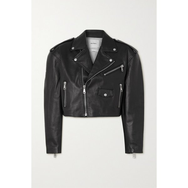 하프보이 Oversized Cropped Leather Biker Jacket 블랙 27086482323065830