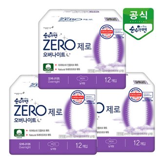 순수한면 생리대 제로 오버나이트 12P x 3팩