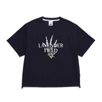 내셔널지오그래픽 [여주점] N242WTS030 여성 우븐 배색 아트웤 세미 크롭 반팔 티셔츠 네이비