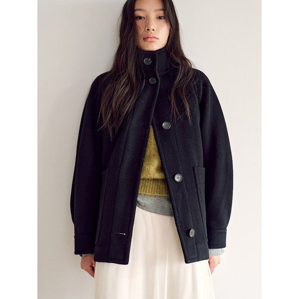 Volume Sleeve High Neck Coat  Black (KE4X30M085)